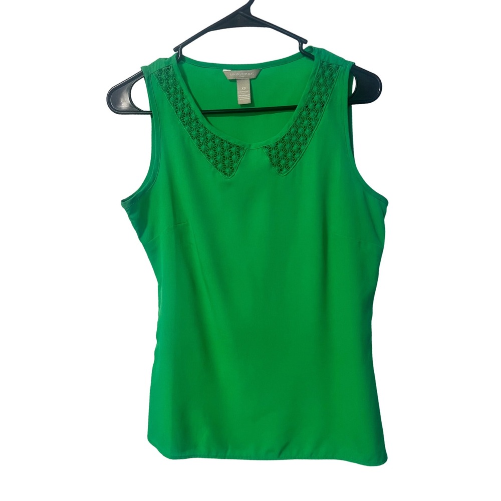 Banana Republic Women Green Crochet Collar‎ Sleeveless Tank Top XS